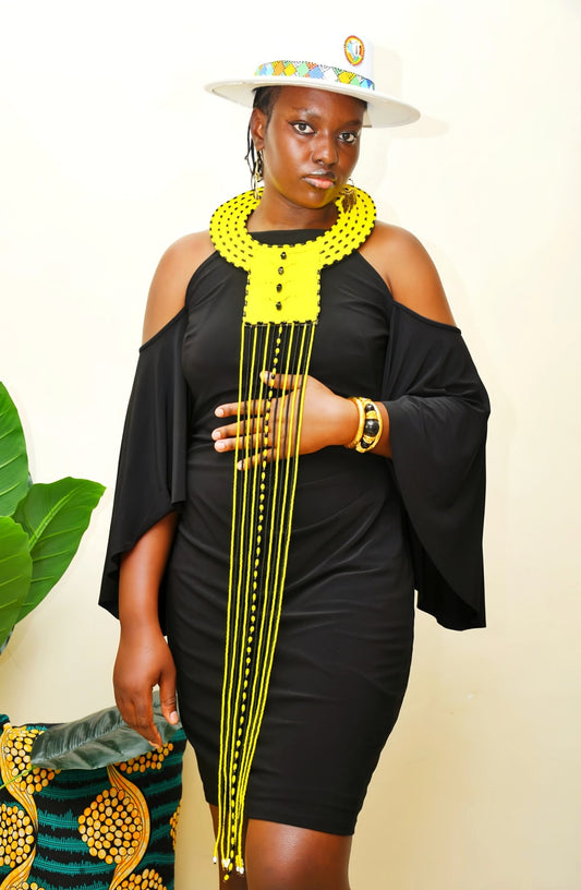 Maasai Beaded Necklace — Sunny Yellow worn