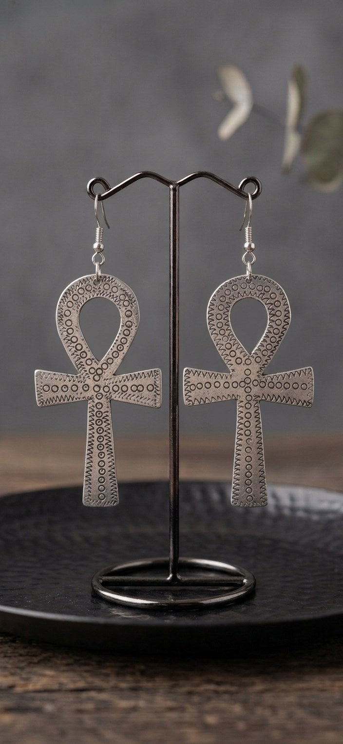Ankh Silver Earrings