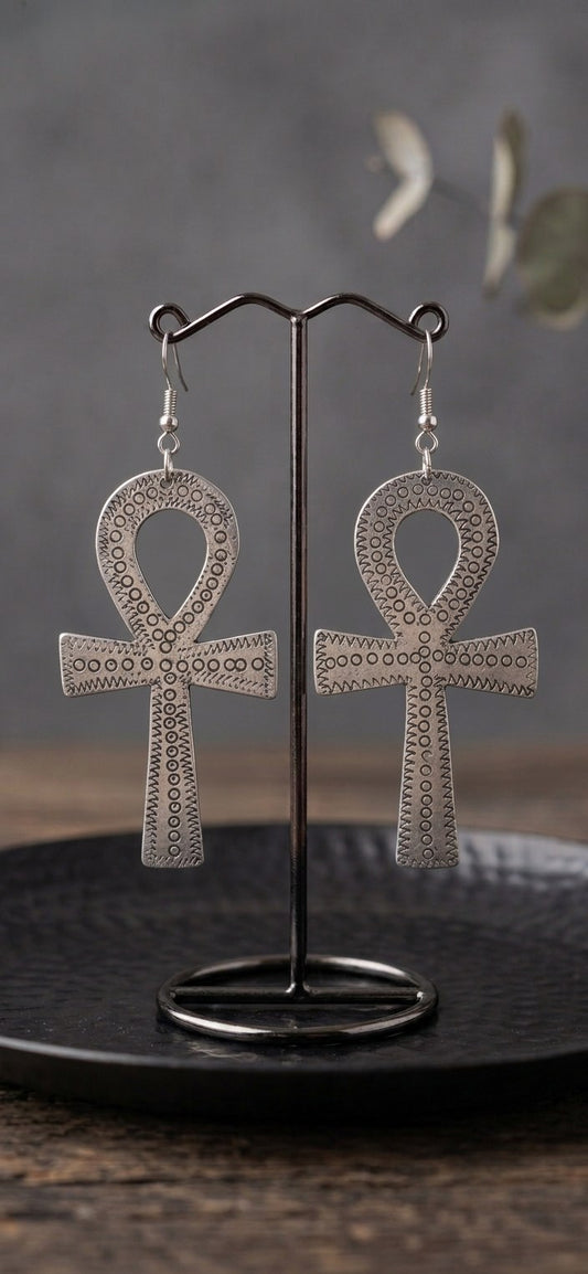 Ankh Silver Earrings