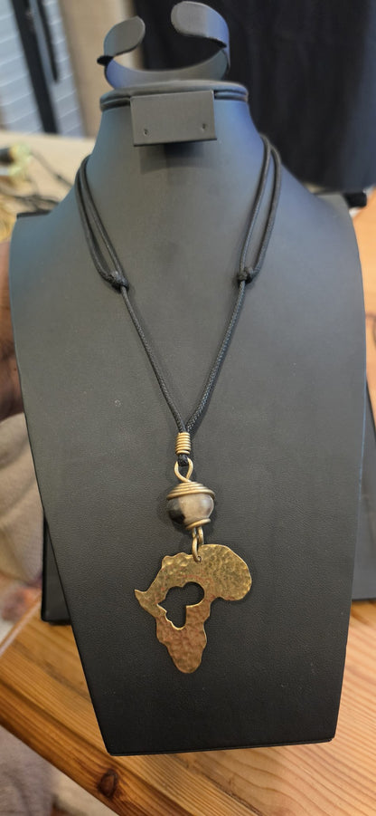 Africa Map Brass Necklace